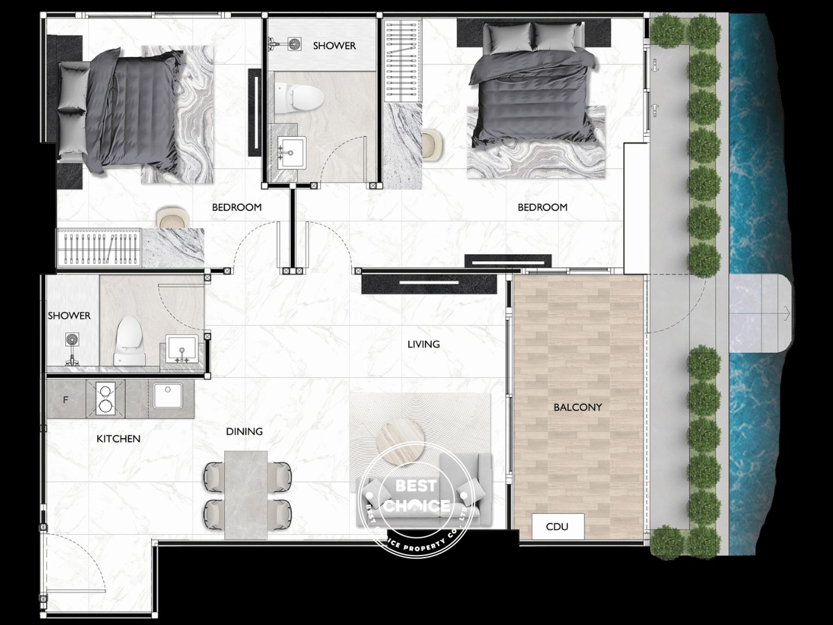 Spacious Ground-Level 2 BR with Pool View