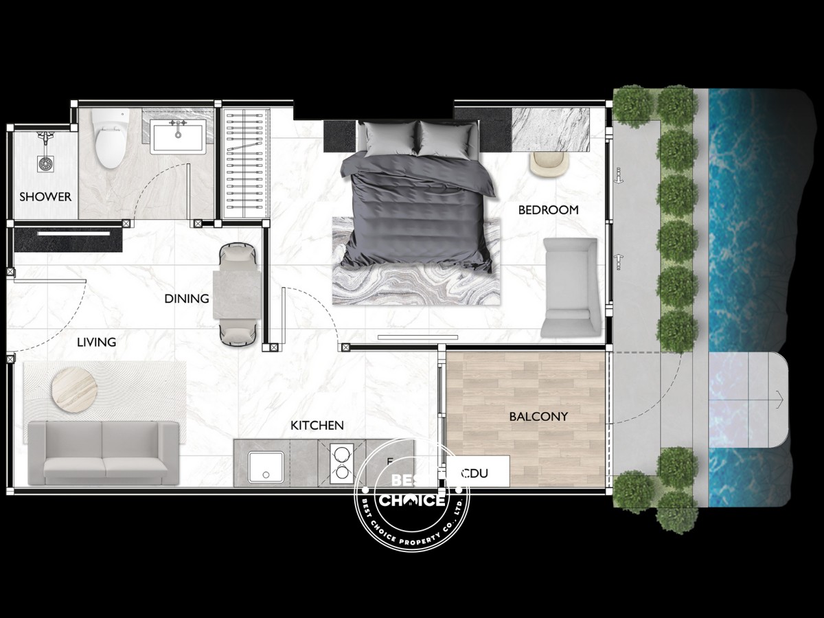 Elegant 1-Bedroom Home with Pool View
